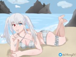 bikini eyes feet female heterochromiared legs sheong_wong white_hair white_queen_(date_a_live)