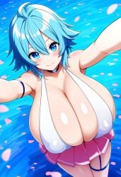 1girls ai_generated big_breasts blue_eyes blue_hair breasts breasts_bigger_than_head cleavage collarbone female female_focus female_only gigantic_breasts huge_breasts human massive_breasts original original_character pachiisan revealing_clothes short_hair solo top_heavy voluptuous voluptuous_female