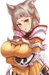 1girls alternate_breast_size cat_ears catgirl clothed_female female_only gormotti gray_hair hood jumpsuit kenichi_art large_breasts looking_at_viewer nervous nia pushing_breasts_up sweatdrop xenoblade_(series) xenoblade_chronicles_2 yellow_eyes