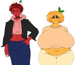 1futa 1girls 2021 bbw big_ass big_breasts cherry_(honeyboyy) chubby chubby_female clothed clothing duo female fruit fruit_humanoid fully_clothed futanari height_difference honeyboyy humanoid larger_female orange_body orange_hair orange_skin plant plant_girl plant_humanoid red_body red_hair red_skin size_difference smaller_futanari source_request voluptuous