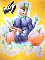 acstlu ass big_butt domestic_cat felid feline felis food fruit glistening glistening_body halloween hi_res holidays male male_only mammal marthan_crowl_(artist) plant pumkat pumpkin slightly_chubby slightly_chubby_male solo solo_male vines