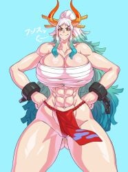 abs big_ass big_breasts cuffs female female_only fundoshi horns huge_breasts hutago long_hair muscular_female muscular_thighs one_piece oni oni_female oni_horns sarashi solo solo_female thick_thighs yamato_(one_piece)