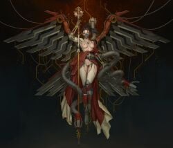 1girls adeptus_mechanicus bare_breasts cybernetics female looking_at_viewer warhammer_(franchise) warhammer_40k wings yangzheyy