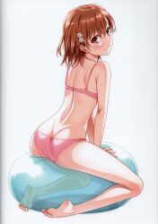 10s 1girls 2019 absurd_res ass bare_back bare_legs bare_shoulders barefoot big_ass blush bra brown_eyes brown_hair exercise_ball female flower from_behind full_body hair_flower hair_ornament hi_res isshi_pyuma looking_at_viewer looking_back matching_hair/eyes misaka_mikoto panties pink_bra pink_panties scan see-through short_hair shoulder_blades smile soles solo teenage_girl teenager thick_thighs to_aru_kagaku_no_railgun to_aru_majutsu_no_index toes underwear underwear_only white_background young