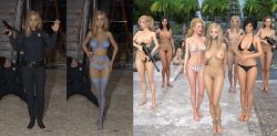3d assault_rifle before_and_after bikini black_bikini blonde_hair blue_bra blue_panties blue_thighhighs bound bound_ankles bra clothed_female_nude_female completely_nude female gag gagged garter_belt garter_straps getyourclothesoff gun handgun nude nude_female on/off original panties police police_uniform policewoman sequence swimsuit tape_gag taped_mouth thighhighs underwear weapon