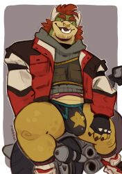 2024 anthro beefy big_bulge big_muscles biker border bowser bulge claws clothed clothing cocky crop_top daddy eyebrows facial_hair facial_piercing fingerless_gloves footwear gloves grey_background hair handwear haps hi_res hoodie horn jacket koopa looking_at_viewer male male_only manly mario_(series) motorcycle muscular muscular_anthro muscular_male narrowed_eyes nintendo nose_piercing nose_ring open_clothing open_jacket open_mouth open_smile open_topwear piercing ring_piercing scalie shirt shoes signature simple_background sitting smile socks solo stubble teeth thick_thighs topwear underwear vehicle white_border