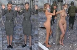 2boys 2girls 3d army_girl before_and_after blonde_hair bound bound_wrists cloth_gag clothed_male_nude_female completely_nude completely_nude_female gag gagged getyourclothesoff nude nude_female original spoils_of_war