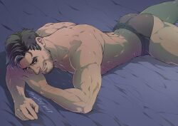 1boy 1human 2017 2d 2d_(artwork) 2d_artwork bad_boy boxers brown_eyes brown_hair brown_underwear daddy daddy_kink dilf dream_daddy:_a_dad_dating_simulator evinist game_grumps male male_focus male_only muscular robert_small solo solo_focus solo_male tan-skinned_male tan_body tan_skin viewed_from_above