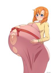 07th_expansion 1girls blush higurashi_no_naku_koro_ni huge_breasts hyper hyper_pregnancy kakuajialter pregnant ready_to_pop ryuuguu_rena solo wardrobe_malfunction