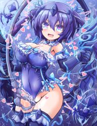 artifact big_breasts blue_hair heart-shaped_pupils lactation shadowverse short_hair squirting swimsuit