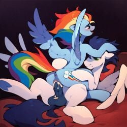 ai_generated anus balls cowgirl_position cum cum_in_pussy cumming equine horsecock my_little_pony pony rainbow_dash_(mlp) soarin_(mlp) spread_wings vagina vaginal_penetration