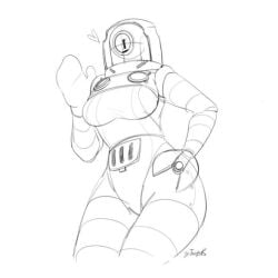 happy heart pearl_(brawl_stars) robot robot_girl thighs underboob waving