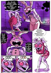 2d_(artwork) christmas comic_page female five_nights_at_freddy's fursuit glitchtrap lagomorph renita_reed spanish_text vanny_(fnaf)