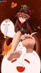 feet female_only foot_fetish foot_focus genshin_impact ghost hu_tao_(genshin_impact) merkotek soles