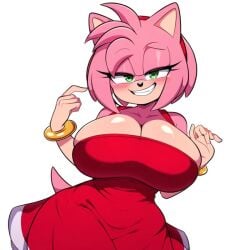 ai_generated amy_rose big_breasts furry furry_only gigantic_breasts green_eyes hedgehog huge_breasts pink_body pink_dress pink_fur short_hair smesh_(artist) smiling_at_viewer sonic_(series) sonic_the_hedgehog_(series)