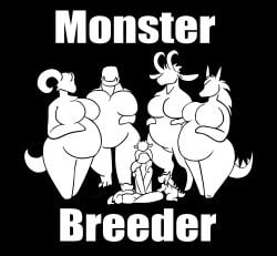 4girls anthro anthro_female bred breed breeding horns huge_breasts human human_male human_male_on_anthro_female larger_female milf monster monster_girl multiple_girls pictogram pregnant rubykila smaller_male surrounded tail wide_hips