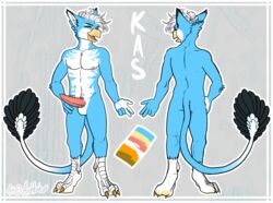 2018 anthro arctikah_(artist) ass avian balls beak blue_fur digital_media_(artwork) erection feathers fur gryphon hair hand_on_waist male mammal model_sheet nipples nude open_mouth penis pubes solo standing talons tapering_penis white_balls white_fur