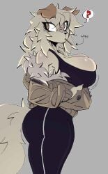 anthro_only blonde_hair cleavage clothed dog_girl gooba large_ass large_breasts lolipop overflowing_breasts xexeezy