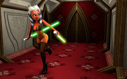 1girls 3d ahsoka_tano alien alien_girl artist_name bare_shoulders bikini bikini_bottom bikini_top blue_eyes breasts chair cleavage clone_wars coruscant curvy eyelashes female female_only footwear front_view green_lightsaber holding_object hourglass_figure humanoid indoors inside jedi jedi_padawan kondaspeter large_breasts legwear lightsaber mammal marking midriff orange_skin panties pose posing room running see-through senate_building shadow shiny shiny_skin solo star_wars stockings swimsuit thong togruta weapon wide_hips