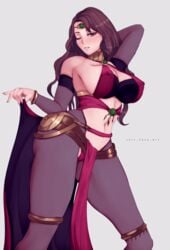 1girls alternate_costume armpits ass bare_midriff bodystocking brown_hair dancer dorothea_arnault dorothea_arnault_(plegian) female female_focus female_only fire_emblem fire_emblem:_three_houses fire_emblem_heroes green_eyes harem_outfit large_breasts long_hair looking_at_viewer nintendo nipple_bulge one_eye_closed seductive seductive_smile smile thick_thighs voluptuous wide_hips wink zelc-face