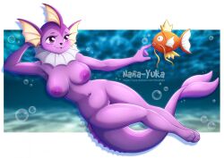 anthro eeveelution female generation_1_pokemon hi_res magikarp nana-yuka nintendo pokemon pokemon_(species) solo vaporeon