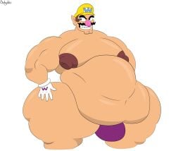 1boy artist_name belly big_belly brown_hair bubyldus bulge clothing enormous_belly facial_hair fat fat_belly fat_male gigantic_belly gloves grin hat huge_belly human human_only large_belly light-skinned_male light_skin male male_nipples male_only mammal mario_(series) mature mature_male moobs morbidly_obese morbidly_obese_male moustache nintendo nipples obese obese_male overweight overweight_male purple_speedo smiling solo solo_focus solo_male speedo thick_thighs thighs thunder_thighs wario white_background white_gloves