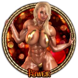 1girls 3d abs areola_slip arms_up bare_shoulders becarra big_breasts black_eyes blonde_hair busty curvy detailed_background ear_piercing earrings english_text eyelashes female female_only green_eyes hair_over_one_eye holding_object hourglass_figure human julie_(becarra) long_hair looking_at_viewer muscle muscular muscular_female necklace one-piece_swimsuit piercing pose posing shiny shiny_skin skimpy sling_bikini solo swimsuit text thong voluptuous wide_hips yellow_hair