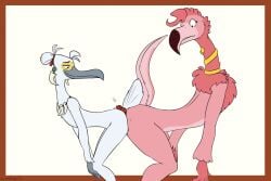 2025 anthro ass_to_ass avian beak belly bird butt_touch countershade_belly countershade_face countershade_tail countershading digital_drawing_(artwork) digital_media_(artwork) duo ear_piercing ear_ring egretta feathers femboy femboy/femboy flamingo flat_colors gold_(metal) gold_jewelry grey_beak hair hair_bun heron hi_res jade_(gem) jewelry male male/male mayan mollis_(scribefang) motion_lines neck_ring no_irises nude nude_anthro nude_male pelecaniform piercing pink_body pink_feathers ring_piercing scribefang simple_background slim smile snowy_egret tail tail_feathers tied_hair tooth_necklace white_body white_feathers yax_uh_(scribefang)