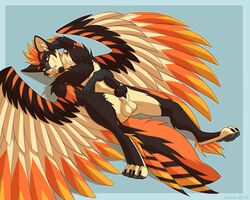 animal_genitalia anthro avian balls bird canine casparr demiphoenix erection fox foxbirb male male_only mammal nude penis pinup pose presenting sheath wings xavier xavier_(rukaisho)