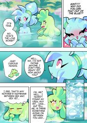 blue_hair blue_skin casual_exposure casual_nudity comic edit edited female green_hair green_skin hot_spring mint_starberry nude_filter purple_eyes spaicy spaicy_chicross yellow_eyes