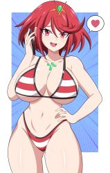 1girls abysswatchers bikini breasts commission core_crystal female high_resolution huge_breasts light-skinned_female light_skin navel nintendo pyra red_eyes red_hair short_hair striped_bikini xenoblade_(series) xenoblade_chronicles_2