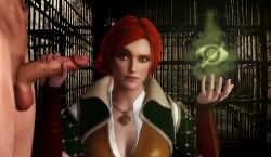 3d clothing female handjob light-skinned_female light-skinned_male looking_at_viewer male penis ratounador red_hair testicles the_witcher_(series) the_witcher_3:_wild_hunt triss_merigold