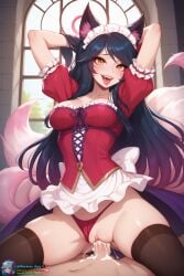 1boy 1boy1girl 1girls 2024 absurd_res ahri ai_generated black_hair cowgirl_position cum cum_in_pussy cum_inside default_ahri female female_domination female_focus female_on_top femdom fox_ears fox_girl fox_tail hands_behind_head kumiho league_of_legends league_of_legends:_wild_rift maid maid_headdress maid_outfit maid_uniform male orgasm pussy red_clothing riding riot_games self_upload sex smile smiling stockings tagme thick_thighs thighhighs thighs thong thong_aside tongue tongue_out vagina vaginal_insertion vaginal_penetration vaginal_sex wardens watermark