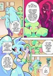 blue_hair blue_skin casual_exposure casual_nudity comic edit edited female green_hair green_skin hot_spring mint_starberry nude_filter purple_eyes spaicy spaicy_chicross yellow_eyes