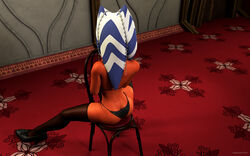 1girls 3d ahsoka_tano alien alien_girl artist_name back_view bare_shoulders big_breasts bikini bikini_bottom bikini_top busty chair clone_wars coruscant curvy eyelashes female female_only footwear hourglass_figure humanoid indoors inside jedi jedi_padawan kondaspeter legwear mammal marking midriff orange_skin pose posing room see-through senate_building shadow shiny shiny_skin sitting solo spread_legs spreading star_wars stockings swimsuit thong togruta voluptuous wide_hips