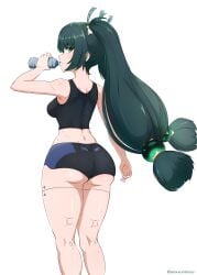 1girls android_girl ass bike_shorts breasts emixxcerberus female female_only green_eyes qingyi_(zenless_zone_zero) shorts solo solo_female sports_bra sportswear tagme twintails zenless_zone_zero