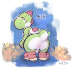 1boy anus ass backsack balls boots clothing flower footwear genitals halo-pano looking_back male mario_(series) nintendo plant sad shell shoes simple_background wiggling_ass wiggling_hips yoshi