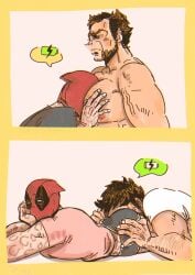 2boys battery_indicator beard blush bubble_ass bubble_butt chest chest_hair clothed deadpool deadpool_&_wolverine_(2024) face_in_ass face_in_chest facial_hair funny gay grabbing_ass grabbing_from_behind grope grope_chest groping hairy hands_on_ass logan_(x-men) male male/male male_only manly marvel marvel_comics mask moobs muscular muscular_male nezuminofukulo nipples no_genitals no_visible_genitalia pecs raised_eyebrow scars shirt spiky_hair underwear wade_wilson wolverine_(x-men) yaoi