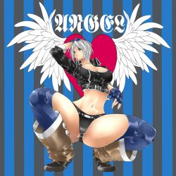 1girls angel_(kof) big_breasts big_breasts blue_eyes boots breasts busty cleavage clothed female fit fit_female gloves hand_on_head jacket king_of_fighters leather leather_clothing legs_spread legwear light-skinned_female light_skin open_legs short_hair spread_legs squat squatting thick_thighs thighs thong toned toned_female voluptuous voluptuous_female white_hair