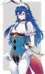 1girls :o ameno_(a_meno0) blue_eyes blue_hair bondage bound_wrists bunny_ears bunny_girl bunnysuit cleavage fake_animal_ears fire_emblem fire_emblem_awakening fire_emblem_heroes lucina_(fire_emblem) lucina_(spring)_(fire_emblem) nintendo small_breasts sweatdrop torn_clothes