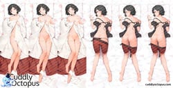 1boy androgynous ass ass_cleavage back barefoot belt black_hair black_legwear blush butt_crack commentary_request cuddly_octopus dakimakura female flat_chest floral_print genderswap_(mtf) hair_ornament hairclip half-closed_eyes highres kyuri_tizu looking_at_viewer lying multiple_views nipples on_back on_stomach panties partial_commentary penis pillow puffy_sleeves purple_eyes pussy red_shorts rule_63 short_hair shorts shorts_pull side-tie_panties socks socks_removed steins;gate string_panties trap underwear undone_belt urushibara_ruka watermark web_address white_legwear