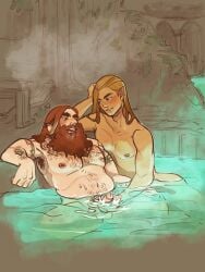 balls beard blush breasts brown_hair deheerkonjin dick dwarf elf elf_ears femboy feminine_male gay gay_sex gimli grabbing_penis handjob legolas legs long_hair looking_at_partner lord_of_the_rings male male_only naked nipple_bulge nipple_piercing nipples penis pointy_ears sweat sweating tattoo tattoos twink yellow_hair