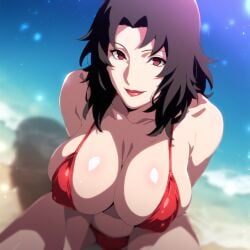 1girls ai_generated bangs beach big_breasts bikini bikini_bottom bikini_top black_hair breasts cleavage crossed_arms dogvahkiin female female_only kurenai_yuhi lipstick long_hair makeup mature mature_female milf nai_diffusion naruto naruto_(series) naruto_shippuden ocean outdoors pinup red_eyes sand sea seaside shoulder_length_hair smile solo solo_focus stable_diffusion standing swimsuit upper_body voluptuous voluptuous_female water yuuhi_kurenai