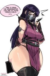 1girls ass cosplay english_text female female_only koffin light-skinned_female light_skin looking_at_viewer mask mileena_(cosplay) mortal_kombat original pinkkoffin solo text thick_thighs thighhighs thighs wide_hips