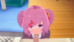 1girls 3d artist_request blowjob doki_doki_literature_club fellatio female human human_only light-skinned_female light_skin natsuki_(doki_doki_literature_club) penis source_request uncensored