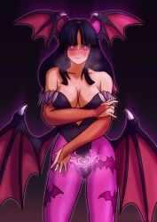 1girls alternate_version_available artist_name bat_wings big_breasts blue_hair blush breasts busty cameltoe capcom child_bearing_hips cleavage cosplay crossed_arms darkstalkers demon_girl female female_only fingerless_gloves gloves hair_ribbon head_wings heart heart-shaped_pupils highres in_heat king_of_fighters large_breasts legs leotard long_hair looking_at_viewer morrigan_aensland morrigan_aensland_(cosplay) nakoruru naughty_face pink_eyes ribbon samurai_shodown sensual smile snk solo stomach_tattoo symbol-shaped_pupils tattoo thighs victoria_mikoto victoriamikoto wings