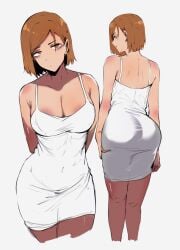 1girls 2d 2d_(artwork) ass ass_focus bags_under_eyes big_ass booty breasts cleavage clothing color color_edit colored dress jujutsu_kaisen kugisaki_nobara masoq095 orange_hair short_hair tagme tight_dress tired tired_eyes white_dress