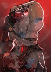 warrick_(gameoverse) gameoverse glitch_productions gay bara yaoi male_only 1boy knight knight_armor armor armored_male armored knight_helmet helmet metal_helmet metal_armor bulge big_bulge bulge_through_clothing bulge_under_clothes _ssatoh