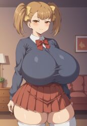 1girls ai_generated big_breasts big_thighs blush breasts busty clothed clothed_female clothing curvy female female_only giant_breasts gigantic_breasts haha_musume_donburi_oppai_tokumori_bonyuu_shiru_dakude huge_breasts huge_thighs large_breasts large_thighs massive_breasts milkersenjoyer rumi_(haha_musume_donburi) thick_thighs thighs twintails voluptuous