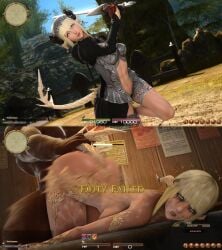 2koma ass_up au_ra before_and_after big_breasts captured captured_heroine covered_in_cum cum cum_on_body dark-skinned_male debuff defeat_sex defeated defeated_heroine dominated domination duty_failed face_down_ass_up female final_fantasy_xiv from_behind from_behind_position fucked_into_submission fucked_senseless game_over game_ui gpose(ffxiv) health_bar hud instant_loss instant_loss_2koma interspecies kawaii_awww maledom mascara_tears naked nude pulling_tail rape running_mascara runny_makeup slap slapping_butt slave smug spanking tagme tail_grab tail_pull